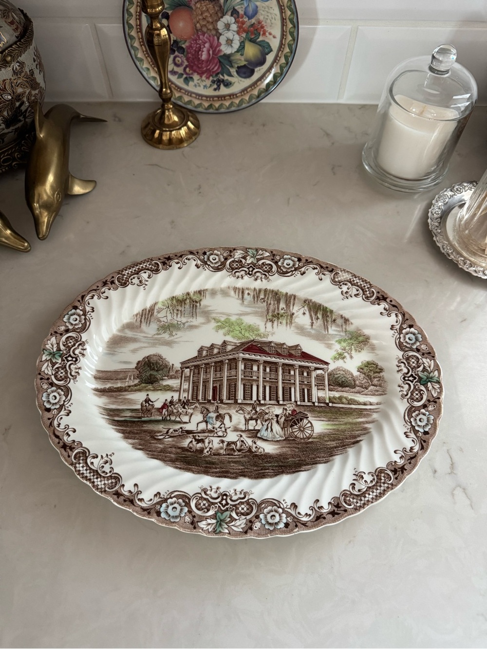 Vintage Johnson Bros Heritage Hall England ~ 12” Oval Serving Platter